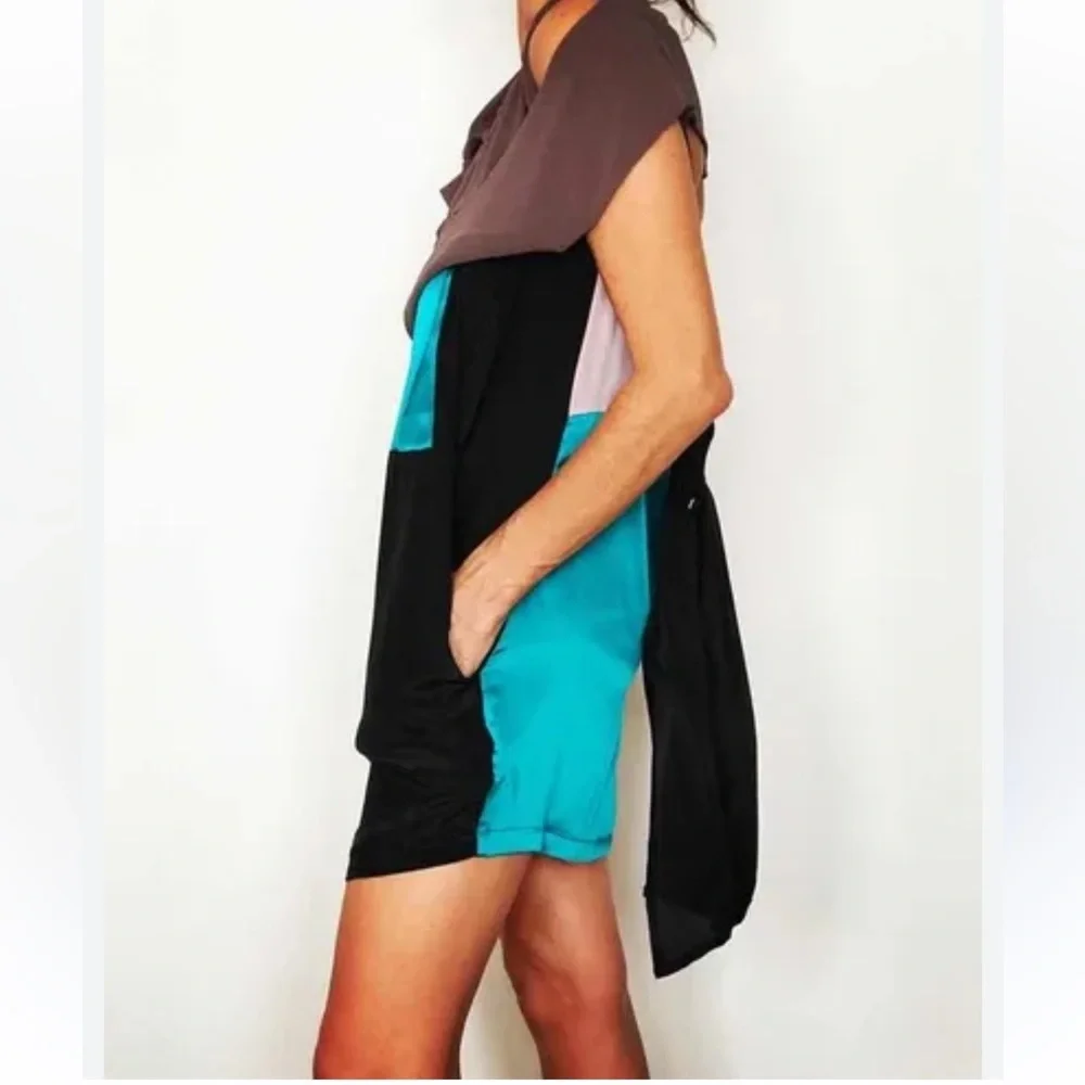 Garza Lobos Color Block Silk Runway Dress Size 36 - Picture 7 of 9